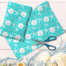 Starfish Sand Dollar Christmas Beach Aqua Blue
