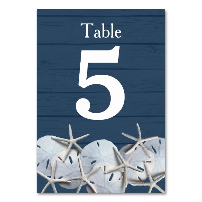 Starfish Sand Dollar Hochzeitkarten für Tischnumme Tischnummer (Vorderseite)