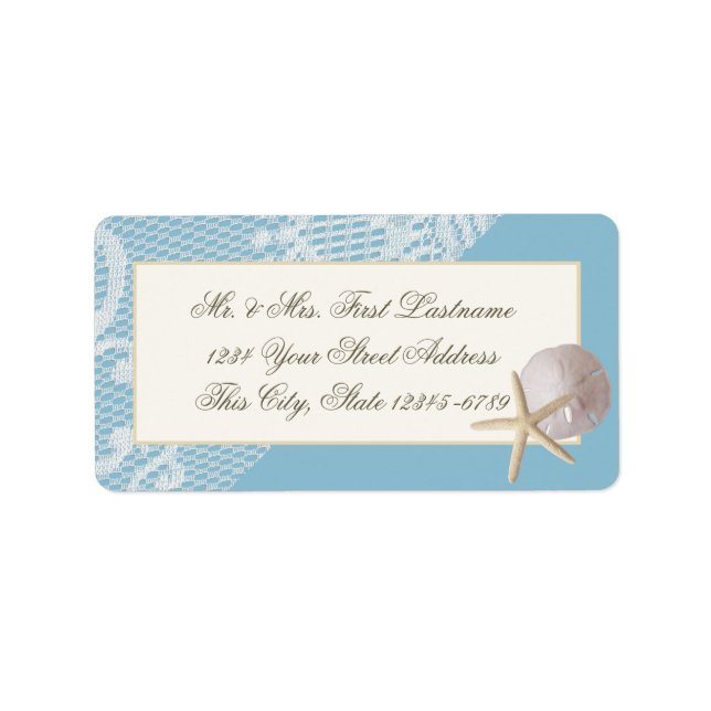 Starfish Sand Dollar und Lace Blue Adressaufkleber (Vorne)