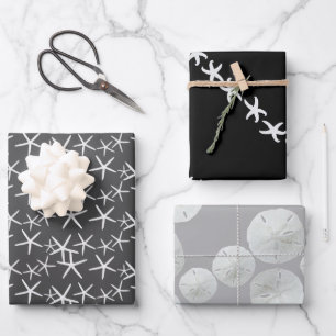 Starfish Sand Dollars Neutral Black Gray Geschenkpapier Set