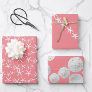 Starfish Sand Dollars Pink Girly Seashells Geschenkpapier Set