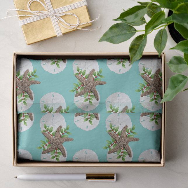 Starfish Sand Dollars Tropisches Weihnachtsmuster Seidenpapier (Geschenk)