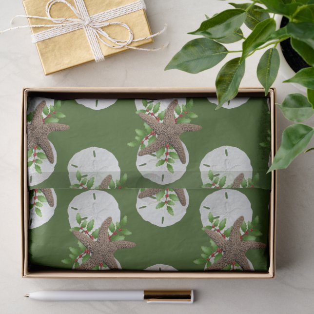 Starfish Sand Dollars Tropisches Weihnachtsmuster Seidenpapier (Geschenk)