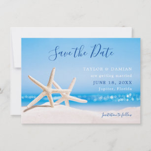 Starfish Save the Date am Strand Sand