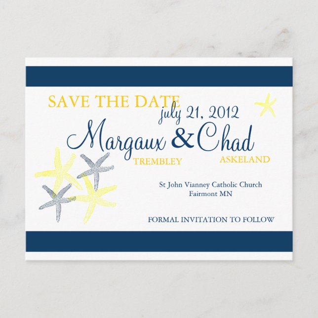 Starfish Save the Date Postkarte (Vorderseite)