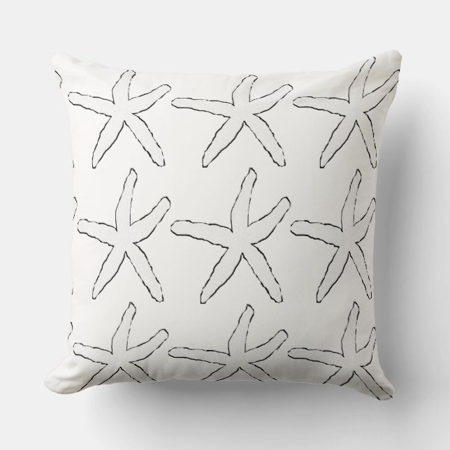 Starfish Schwarz-weiße Muster Elegante Strandwolle Kissen (Vorderseite)