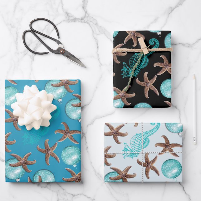 Starfish Sea Horses Weihnachtsgeschenk Wrapping Sh Geschenkpapier Set (Vorderseite)
