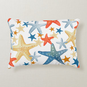 Starfish Seashell Muster Blaue Orangefarbene Küste Dekokissen