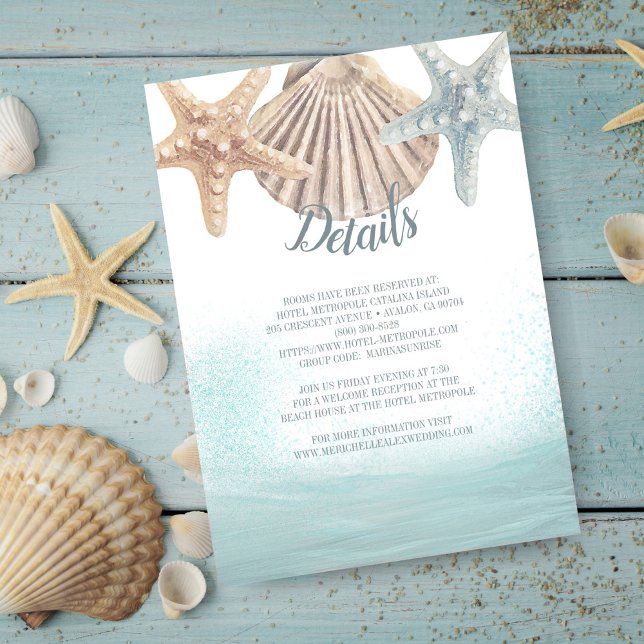 Starfish Seashells Beach Wedding Guest Details Begleitkarte (Von Creator hochgeladen)