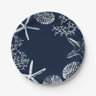 Starfish & Seashells Navy Blue Pappteller