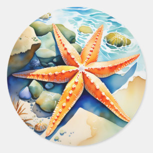 Starfish Serenity Runder Aufkleber