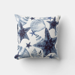 Starfish Shells Navy Blue And White Beachy Pattern Kissen