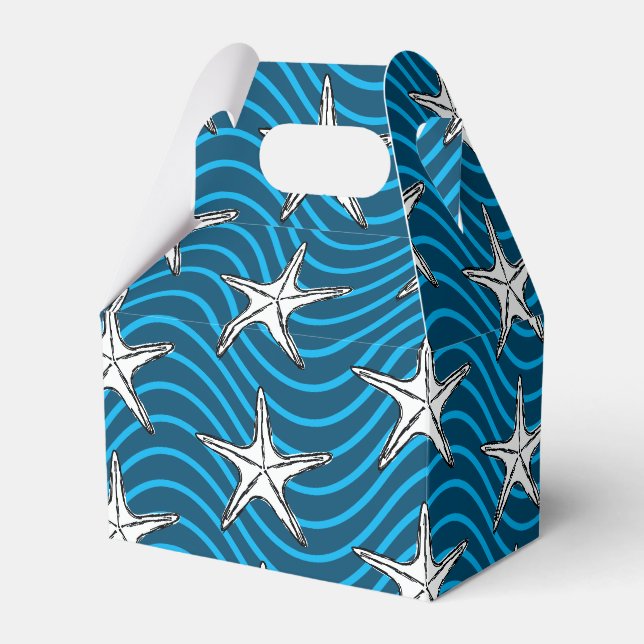 Starfish Sketch Blaue Wellenmuster Geschenkschachtel (Vorderseite)