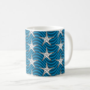 Starfish Sketch Blaue Wellenmuster Kaffeetasse
