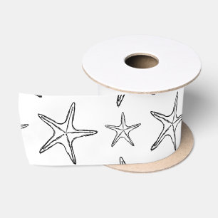 Starfish Sketch Custom Black and White Satinband