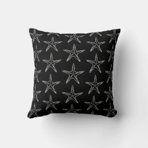 Starfish Sketch Muster auf schwarz Kissen