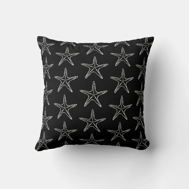 Starfish Sketch Muster auf schwarz Kissen (Rückseite)
