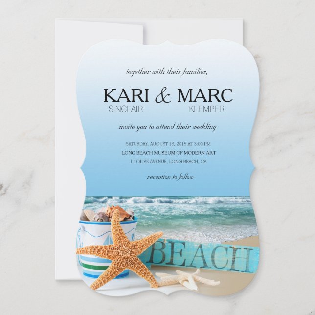 Starfish-Strand-tropische Sommer-Hochzeit Einladung (Vorderseite)