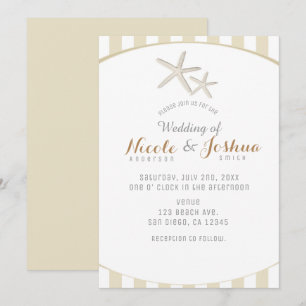 Starfish Tan Stripe Moderne Minimal Beach Hochzeit Einladung