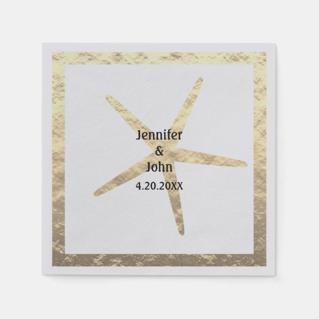 Starfish Tropical Gold Couple Name Wedding Silver Serviette (Vorderseite)