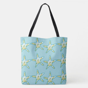 Starfish und Blumenmusteraquasommerstrand Tasche
