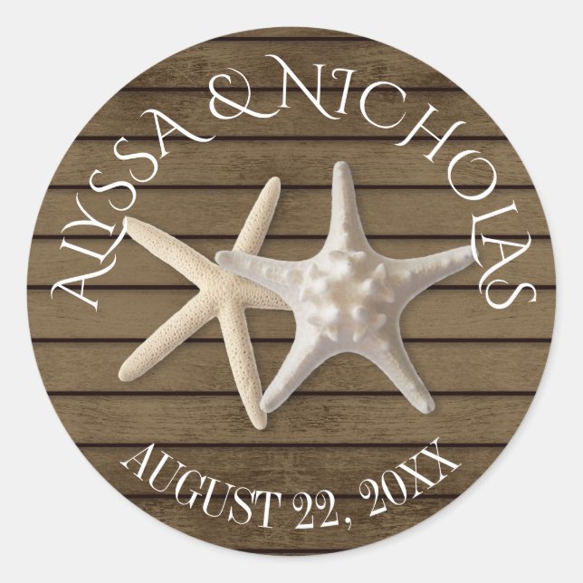 Starfish und Holz Runder Aufkleber (Vorderseite)