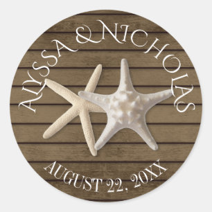 Starfish und Holz Runder Aufkleber