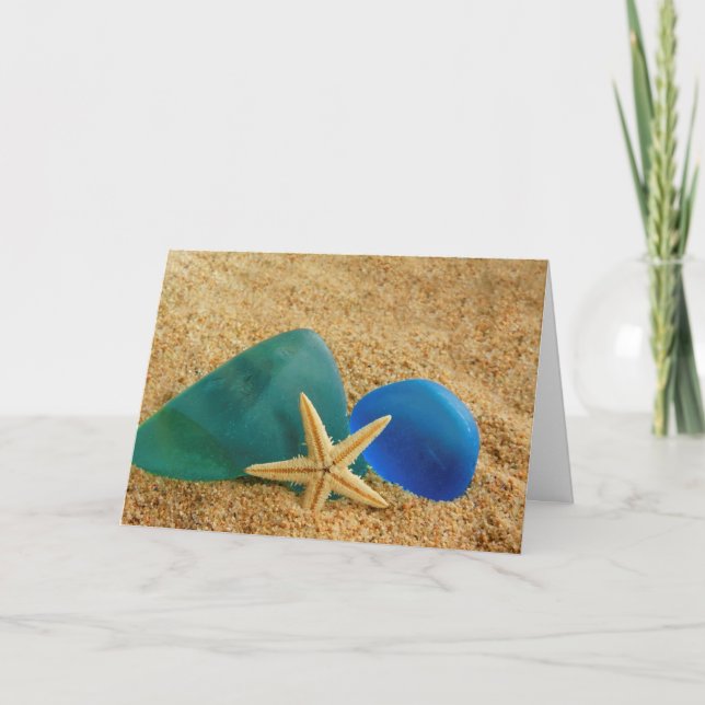 Starfish und Meerglas zum Geburtstag Karte (Vorderseite)