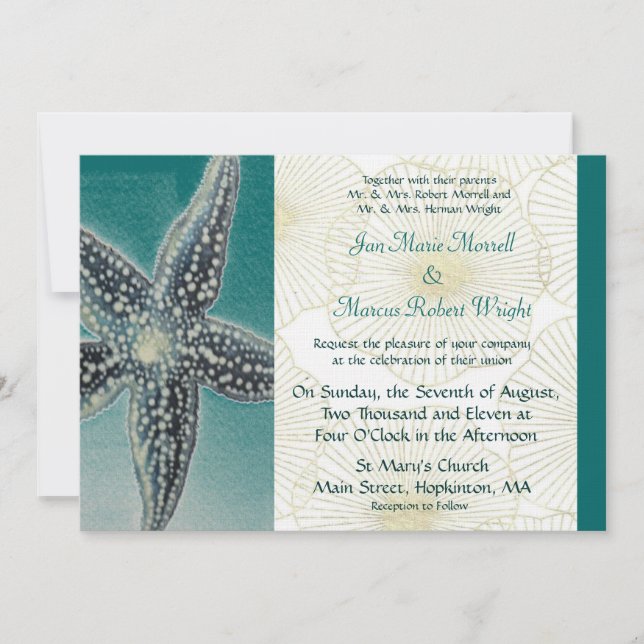 Starfish und Muscheln Hochzeitseinladung Einladung (Vorderseite)