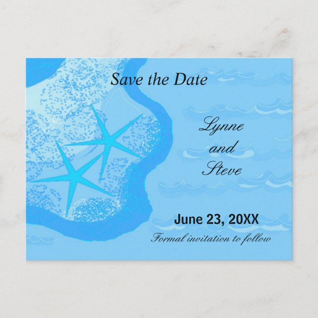 Starfish und Ozean Save the Date Ankündigungspostkarte (Vorderseite)