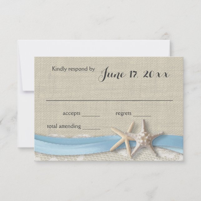Starfish und Ribbon Beach Light Blue UAWG RSVP Karte (Vorderseite)