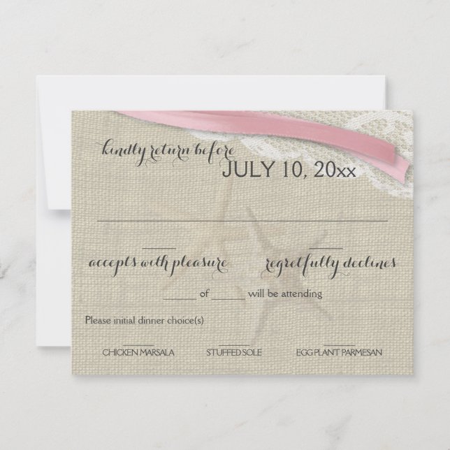Starfish und Ribbon Beach Pink UAWG RSVP Karte (Vorderseite)