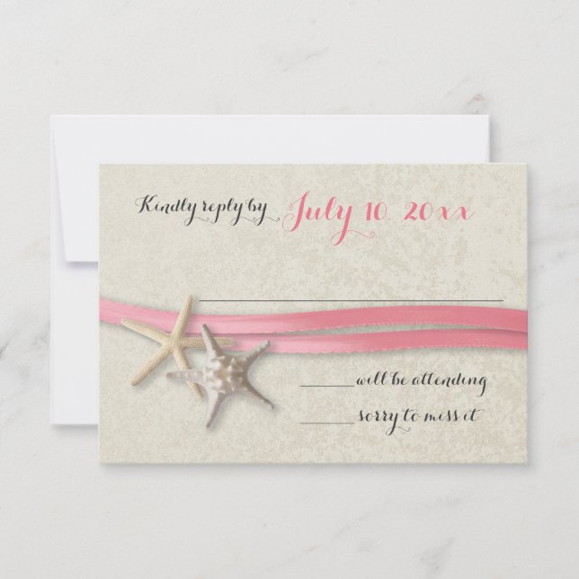 Starfish und Ribbon Pink Beach Response RSVP Karte (Vorderseite)