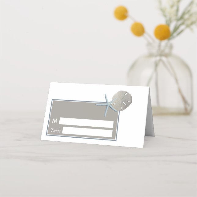 Starfish und Sand Dollar - Hochzeit am Strand Platzkarte (Vorderseite)