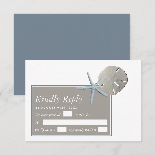 Starfish und Sand Dollar - Hochzeit am Strand RSVP Karte (Vorne/Hinten)