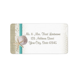 Starfish und Sand Dollar über Lace Aqua Aquamarin Adressaufkleber