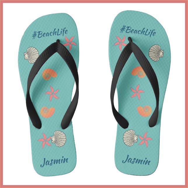 Starfish und Seashells Ocean Beach Life Flip Flops (Von Creator hochgeladen)