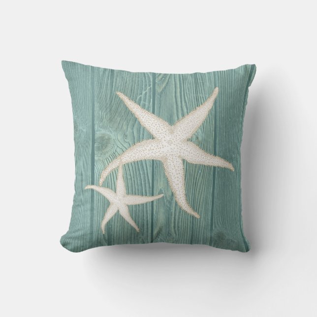 Starfish-Vintages Aqua-Holz-Sahnekissen Kissen (Vorderseite)