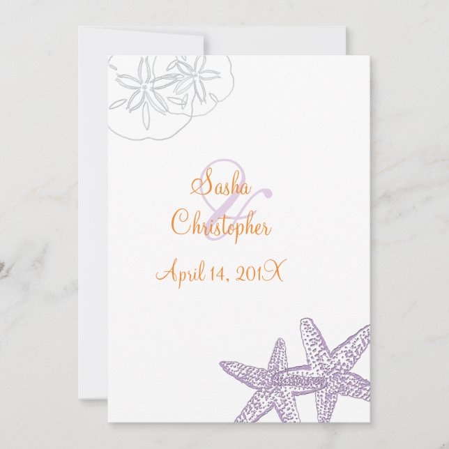 Starfish/violet+orange/ Mariage Invitations (Devant)