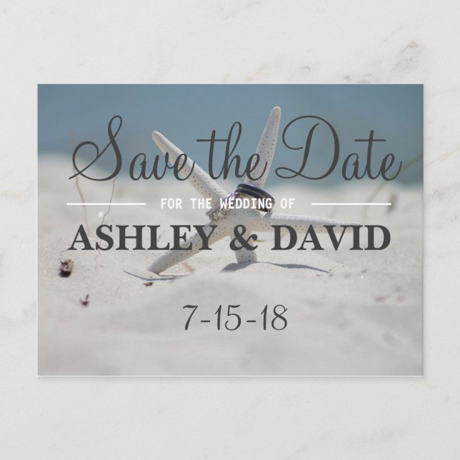 Starfish Wedding Rings Save the Date Ankündigungspostkarte (Vorderseite)