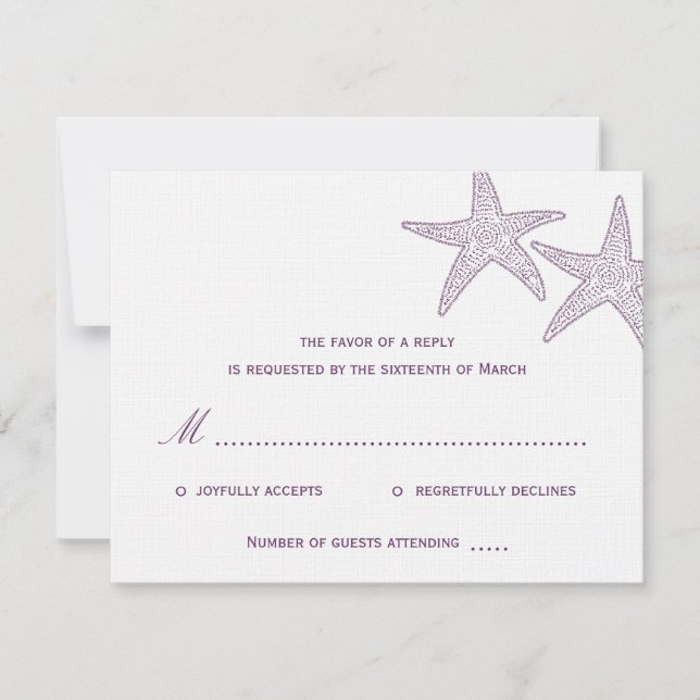 Starfish Wedding RSVP Card - Lila Karte (Vorderseite)