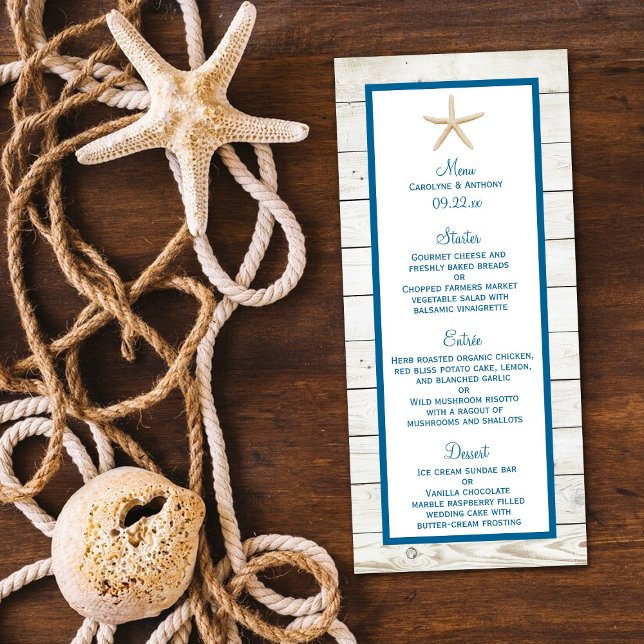 Starfish Whitewashed Wood Beach Wedding Menu (Créateur téléchargé)