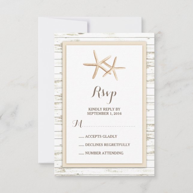 Starfish Whitewusch Wood Beach Hochzeit UAWG RSVP Karte (Vorderseite)