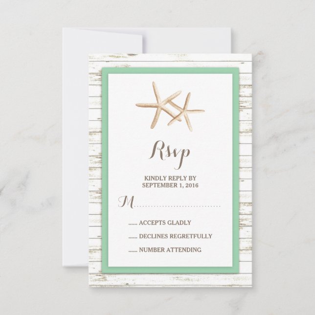 Starfish Whitewusch Wood Beach Hochzeit UAWG RSVP Karte (Vorderseite)