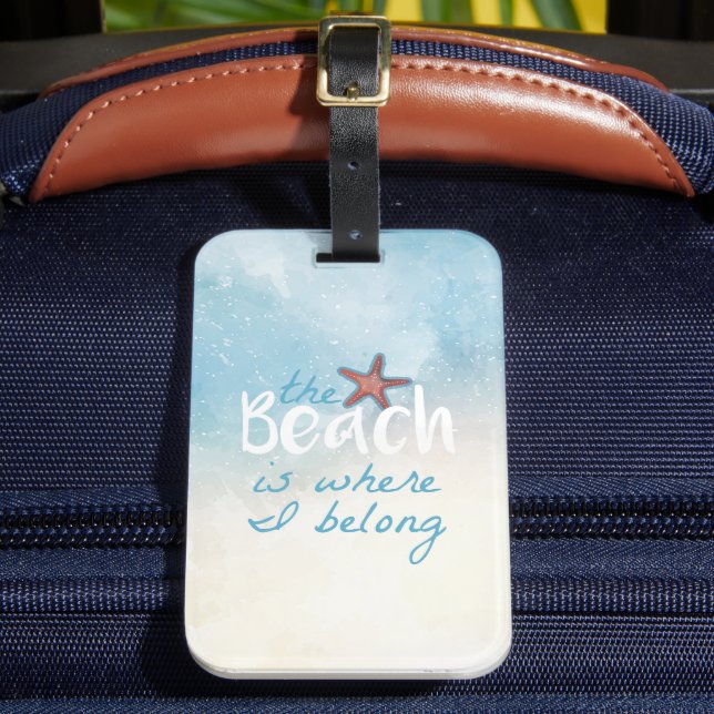 Starfish zitieren den Strand ist, wo ich gehöre Gepäckanhänger (Vorderseite Insitu 2)