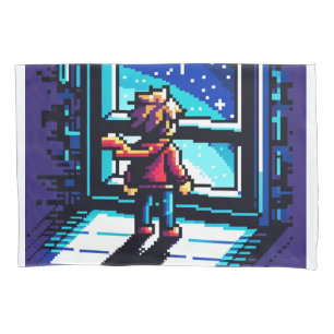 Stargazer beim Window Dreamy Pixel Art Night Sky Kissenbezug