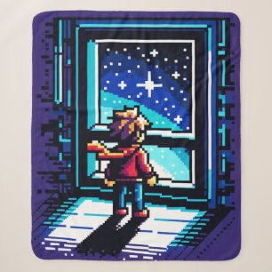Stargazer beim Window Dreamy Pixel Art Night Sky Sherpadecke