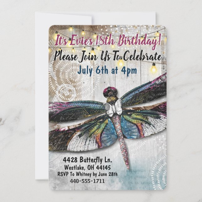 Stargazer Dragonfly zum Geburtstag Einladung (Vorderseite)