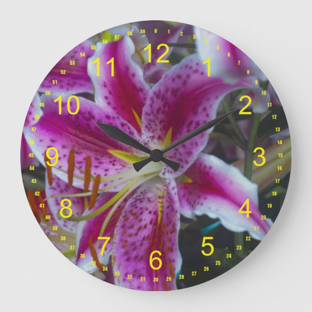 Stargazer-Lilien Große Wanduhr (Vorderseite)