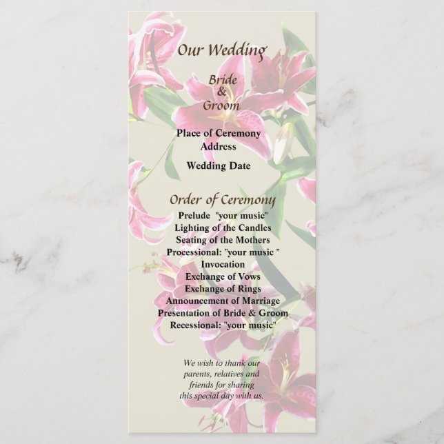 Stargazer Lilies Heart Wedding Program Programm (Vorderseite)